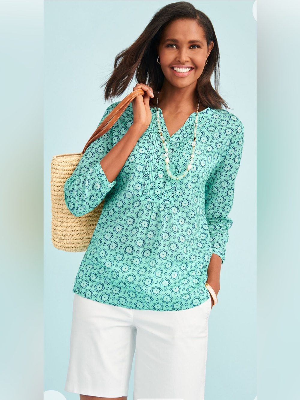 Talbots 100% Cotton Medallion Print Pull Over Tunic Top in Size Large D60